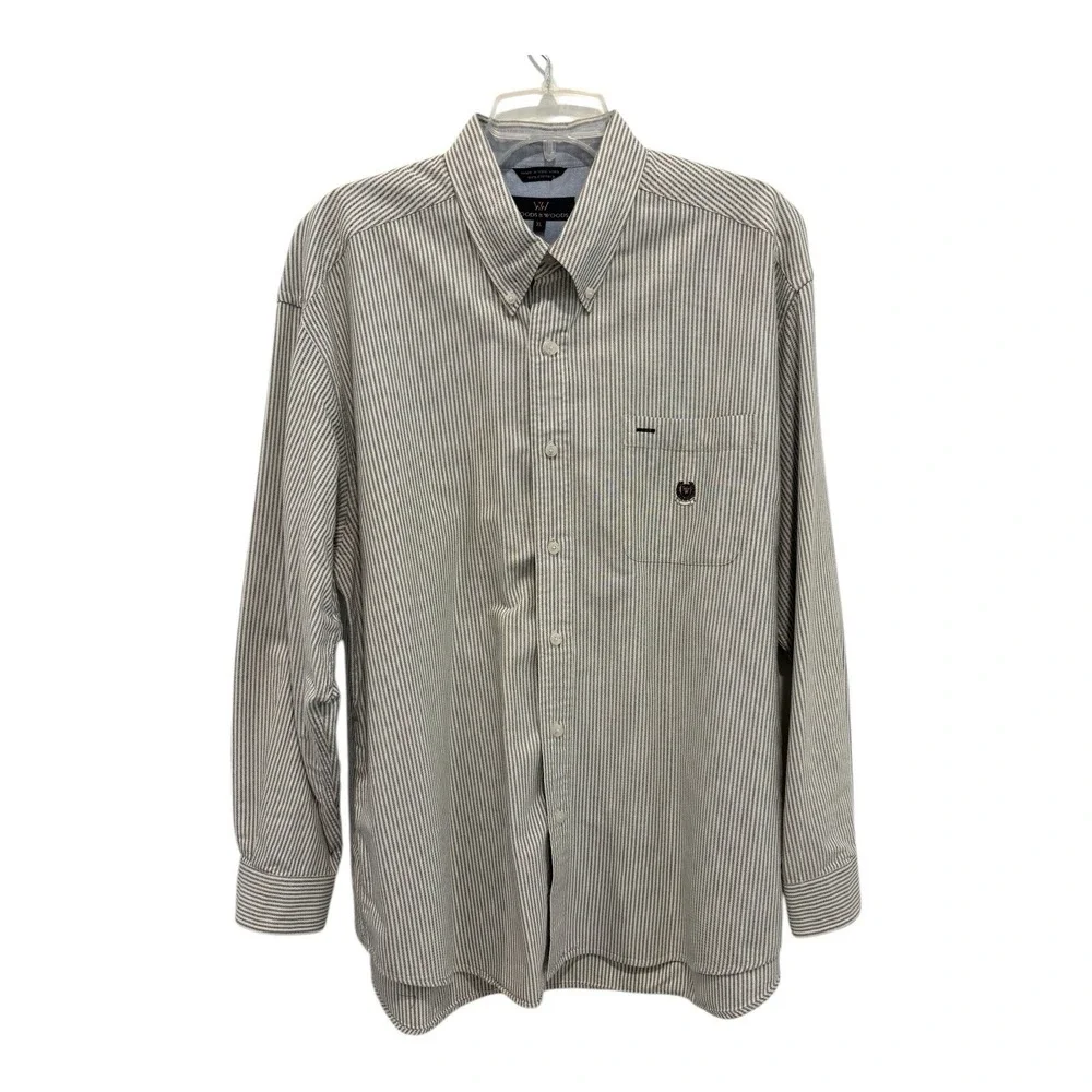 Woods Woods Shirt‎ Mens XL Gray White Striped Oxford Extra Large Long Sleeve